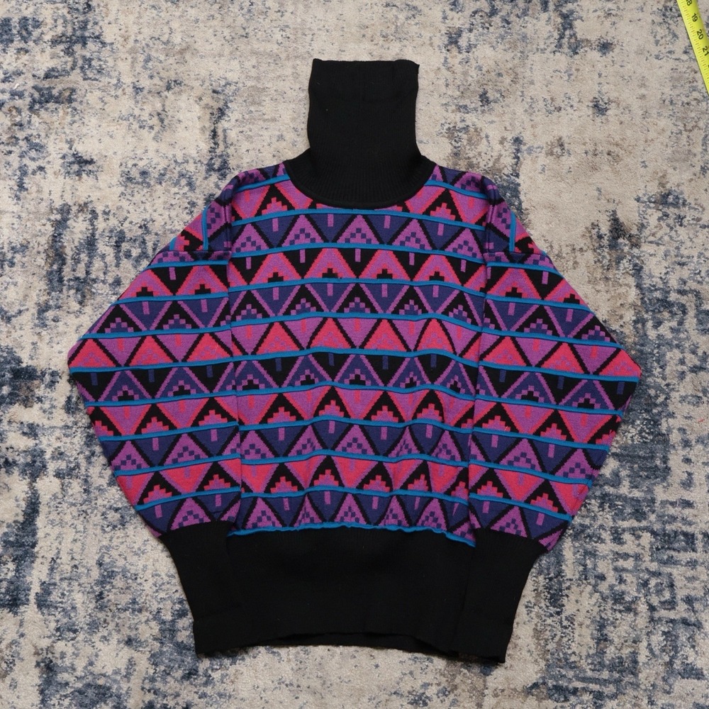 80s Tyrolia by Head Sweater Wool Vintage Sz Medium Geometric Ski Lodge EUC